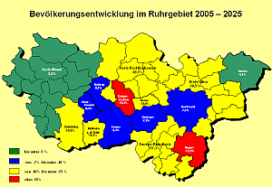 Bevlkerungsentwicklung im Regionalverband Ruhr 2005 - 2025, in Prozent